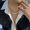 Jewelry Hip Hop Retro Geometric Multi Layer Pearl Alloy Necklace With Dice Pendant And Electroplating For Men