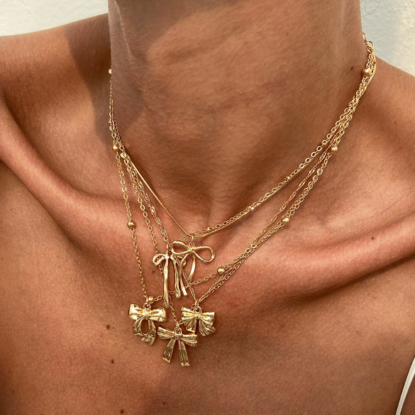 Jewelry Hip Hop Style Bow Alloy Pendant Clavicle Chain Electroplated