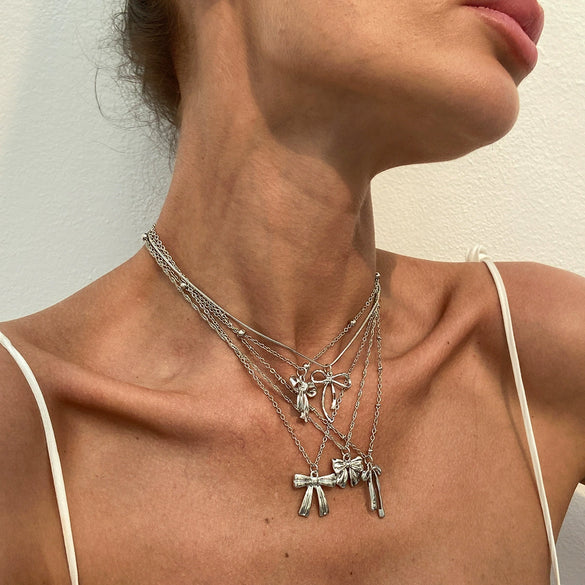 Jewelry Hip Hop Style Bow Alloy Pendant Clavicle Chain Electroplated