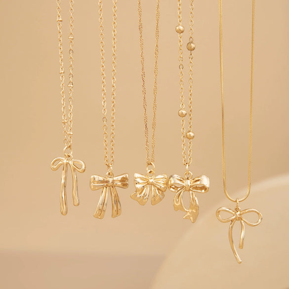 Jewelry Hip Hop Style Bow Alloy Pendant Clavicle Chain Electroplated