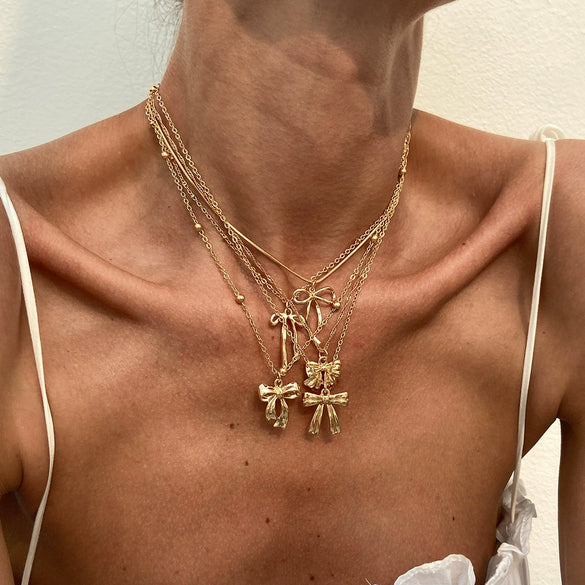 Jewelry Hip Hop Style Bow Alloy Pendant Clavicle Chain Electroplated