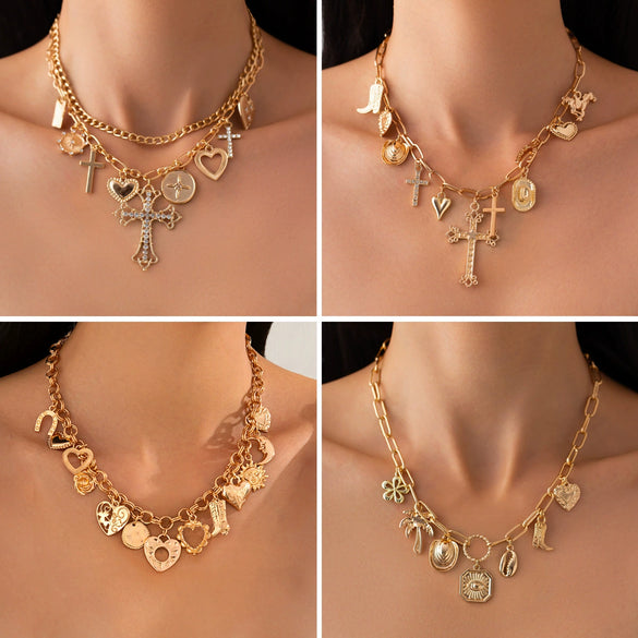 Jewelry Hip Hop Style Geometric Alloy Rhinestone Pendant Clavicle Chain With Electroplating