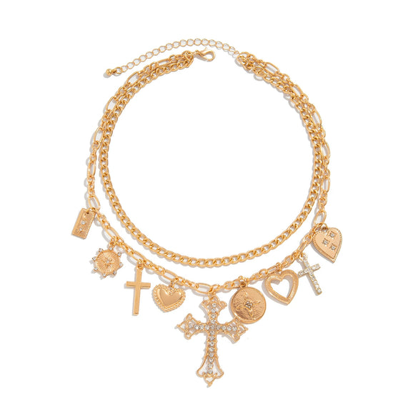 Jewelry Hip Hop Style Geometric Alloy Rhinestone Pendant Clavicle Chain With Electroplating
