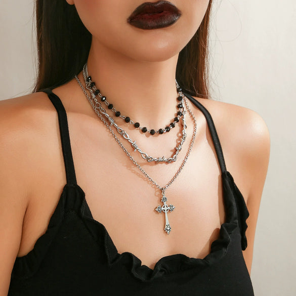 Jewelry Hiphop Cross Pendant Necklace Alloy Metal Geometric Electroplating For Women