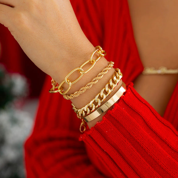 Jewelry Hiphop Punk Alloy Diamondencrusted Cuban Buckle Chain Bracelet Set With Geometric Pattern