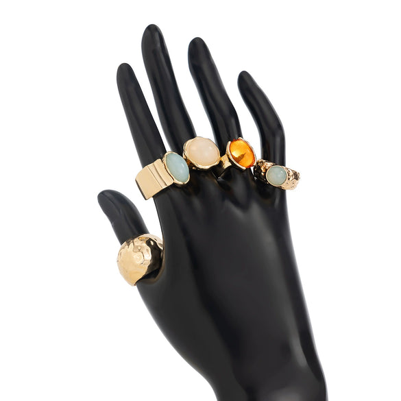 Jewelry Hiphop Style Oval Cut Out Clavicle Chain Necklace And Ring Set Alloy Geometric Electroplated