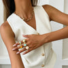 Jewelry Hiphop Style Oval Cut Out Clavicle Chain Necklace And Ring Set Alloy Geometric Electroplated