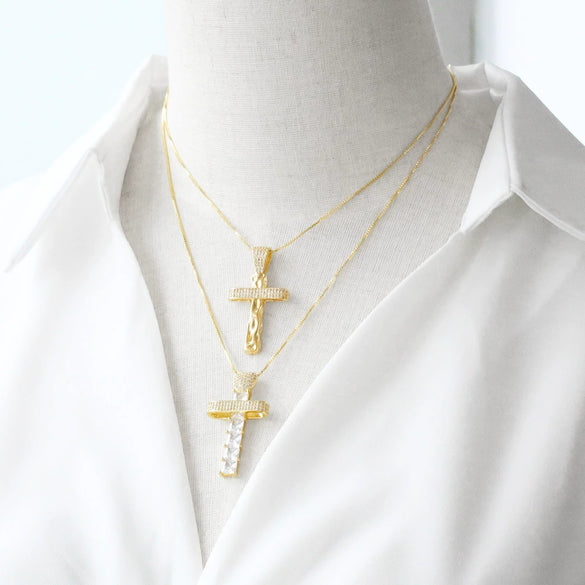 Jewelry Hiphop Zircon Cross Pendant Necklace Copper Geometric Electroplating Clavicle Chain