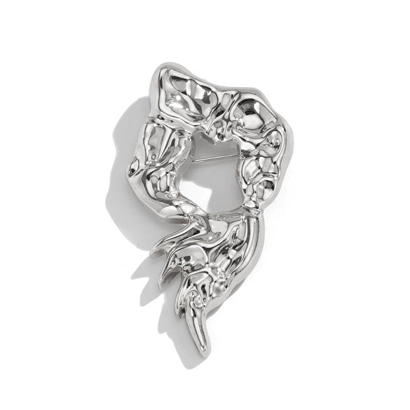 Jewelry Hollow Irregular Alloy Brooch With Hemp Pattern Electroplating And Minimalist Style