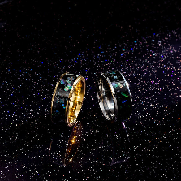 Jewelry Imitation Abalone Shell Inlaid Titanium Steel Ring Electroplated Geometric Style