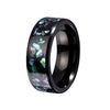 Jewelry Imitation Abalone Shell Inlaid Titanium Steel Ring Electroplated Geometric Style