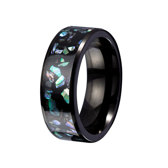 Jewelry Imitation Abalone Shell Inlaid Titanium Steel Ring Electroplated Geometric Style