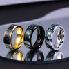Jewelry Imitation Abalone Shell Inlaid Titanium Steel Ring Electroplated Geometric Style
