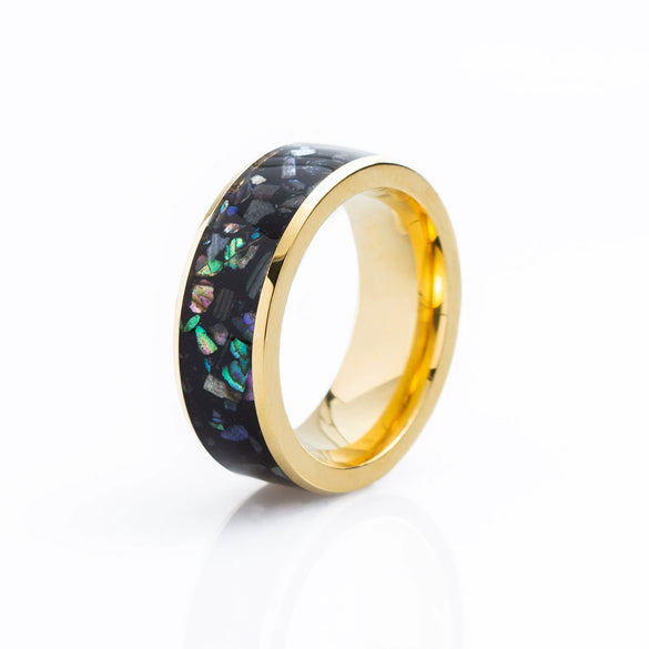 Jewelry Imitation Abalone Shell Inlaid Titanium Steel Ring Electroplated Geometric Style
