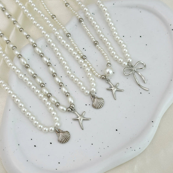 Jewelry Imitation Pearl Alloy Bow Starfish Animal Zodiac Pendant Clavicle Chain Electroplated