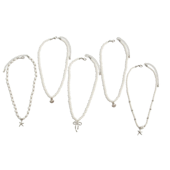 Jewelry Imitation Pearl Alloy Bow Starfish Animal Zodiac Pendant Clavicle Chain Electroplated