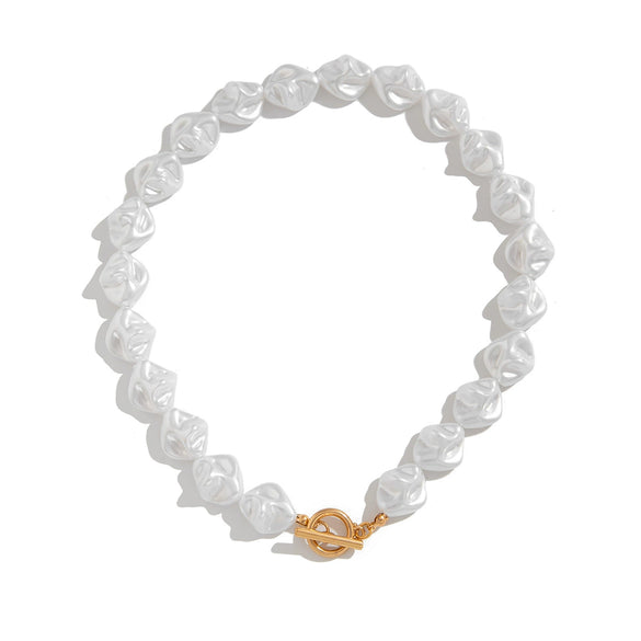Jewelry Imitation Pearl Alloy Geometric Asymmetrical Shaped Clavicle Chain Set Electroplated
