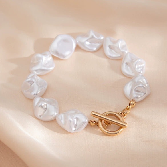 Jewelry Imitation Pearl Alloy Geometric Asymmetrical Shaped Clavicle Chain Set Electroplated