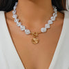Jewelry Imitation Pearl Alloy Geometric Asymmetrical Shaped Clavicle Chain Set Electroplated