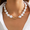 Jewelry Imitation Pearl Alloy Geometric Asymmetrical Shaped Clavicle Chain Set Electroplated