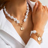 Jewelry Imitation Pearl Alloy Geometric Asymmetrical Shaped Clavicle Chain Set Electroplated