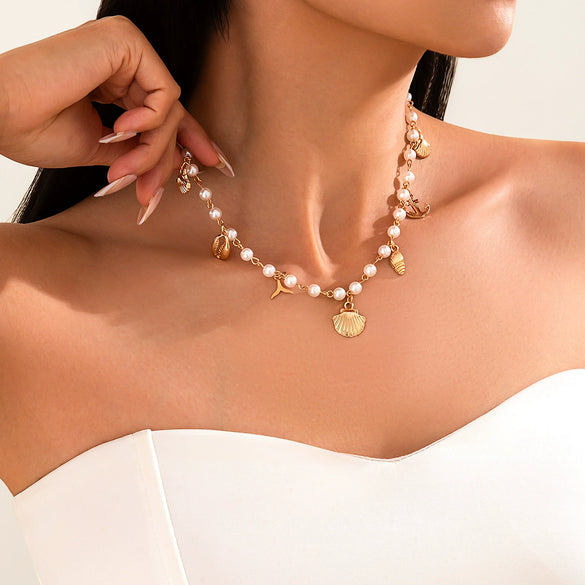 Jewelry Imitation Pearl Alloy Geometric Electroplated Pendant Clavicle Chain