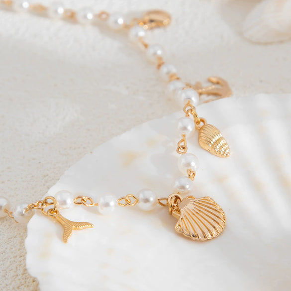 Jewelry Imitation Pearl Alloy Geometric Electroplated Pendant Clavicle Chain