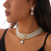 Jewelry Imitation Pearl Alloy Geometric Light Luxury Multilayer Clavicle Chain Electroplated
