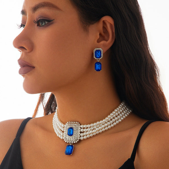 Jewelry Imitation Pearl Alloy Geometric Light Luxury Multilayer Clavicle Chain Electroplated