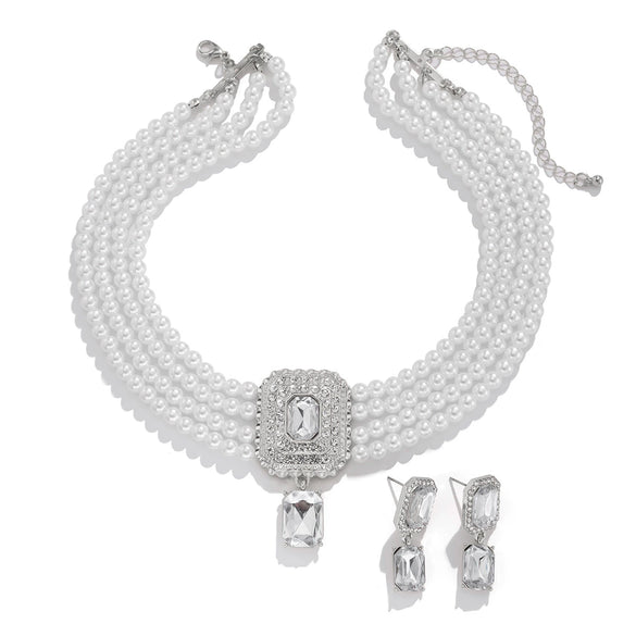 Jewelry Imitation Pearl Alloy Geometric Light Luxury Multilayer Clavicle Chain Electroplated