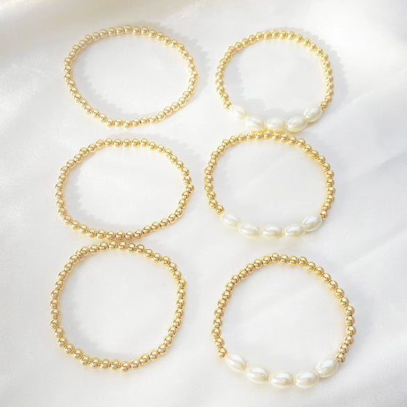 Jewelry Imitation Pearl Alloy Geometric Round Bead Stitching Electroplating Bracelet For Women