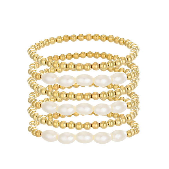 Jewelry Imitation Pearl Alloy Geometric Round Bead Stitching Electroplating Bracelet For Women