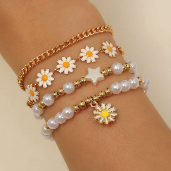 Jewelry Imitation Pearl Alloy Geometric Round Bead Stitching Electroplating Bracelet For Women
