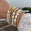 Jewelry Imitation Pearl Alloy Geometric Round Bead Stitching Electroplating Bracelet For Women