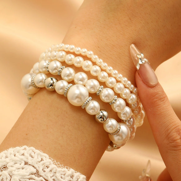Jewelry Imitation Pearl Alloy Geometric Round Bead Stitching Electroplating Bracelet For Women