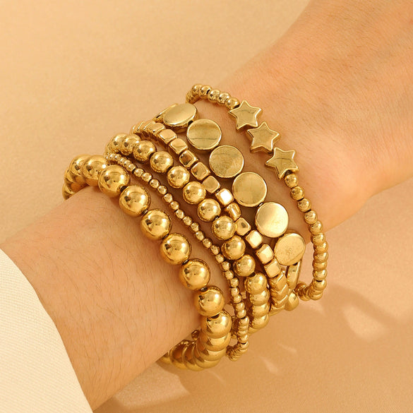 Jewelry Imitation Pearl Alloy Geometric Round Bead Stitching Electroplating Bracelet For Women