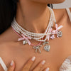 Jewelry Imitation Pearl Alloy Love Butterfly Heart Shape Bow Tie Geometric Sweet Women's Necklace