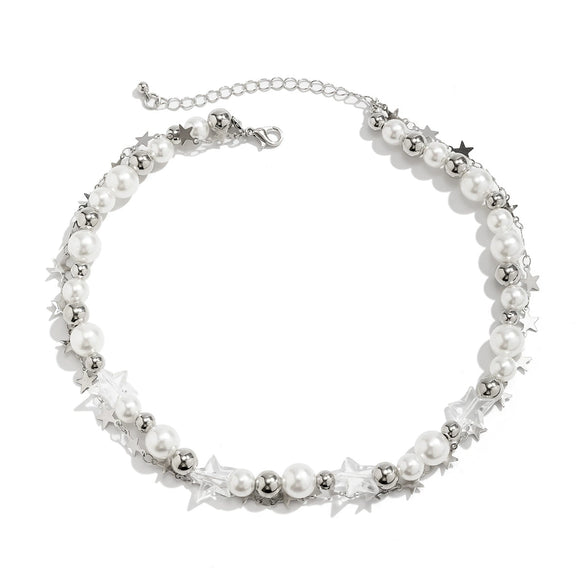 Jewelry Imitation Pearl Alloy Star Beaded Necklace With Electroplating