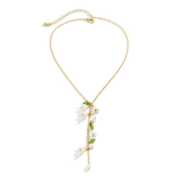 Jewelry Imitation Pearl And Artificial Crystal Lily Of The Valley Bouquet Tassel Pendant Necklace Handmade For Women