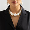 Jewelry Imitation Pearl Beaded Ball Chain Necklace With Geometric Style Handmade