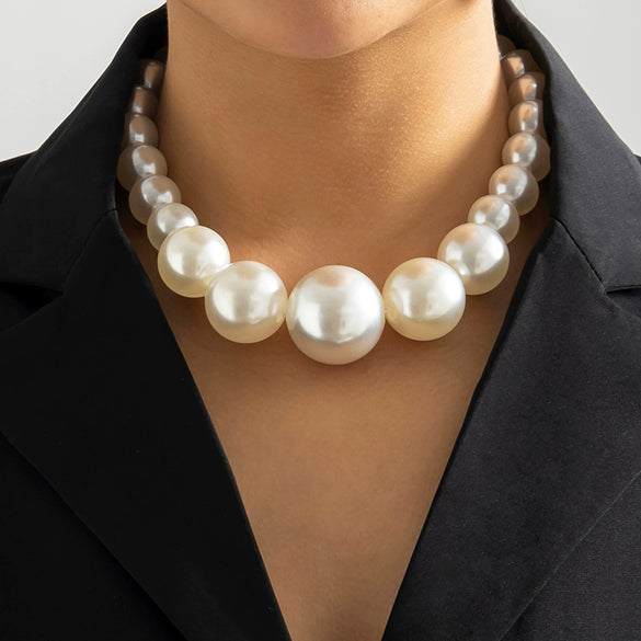 Jewelry Imitation Pearl Beaded Ball Chain Necklace With Geometric Style Handmade