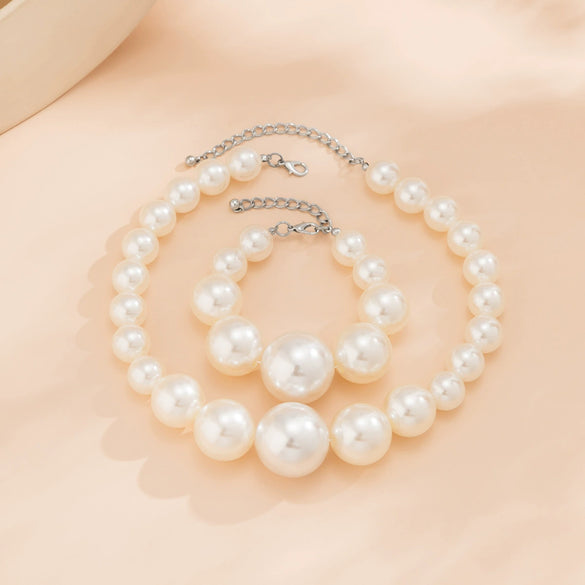Jewelry Imitation Pearl Beaded Ball Chain Necklace With Geometric Style Handmade