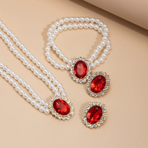 Jewelry Imitation Pearl Beaded Geometric Light Luxury Electroplated Necklace For Women