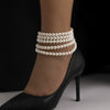 Jewelry Imitation Pearl Beaded Tassel Geometric Anklet For Women