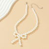 Jewelry Imitation Pearl Bow Handmade Beaded Knotted Necklace For Women