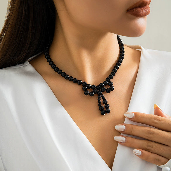 Jewelry Imitation Pearl Bow Handmade Beaded Knotted Necklace For Women