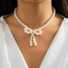 Jewelry Imitation Pearl Bow Handmade Beaded Knotted Necklace For Women