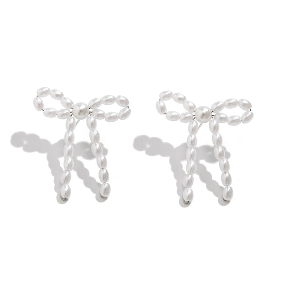 Jewelry Imitation Pearl Bow Tassel Earrings Electroplated