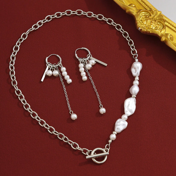 Jewelry Imitation Pearl Cross Alloy Chain Electroplated Geometric Clavicle Chain