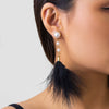 Jewelry Imitation Pearl Feather Tassel Handmade Geometric Earrings For Women
